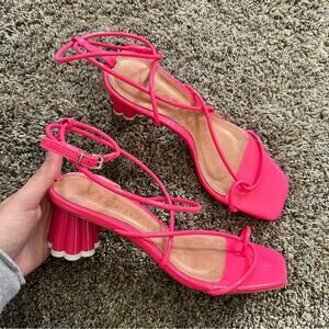 Vincenza Free People Hot Pink Strappy Floral Heels 7